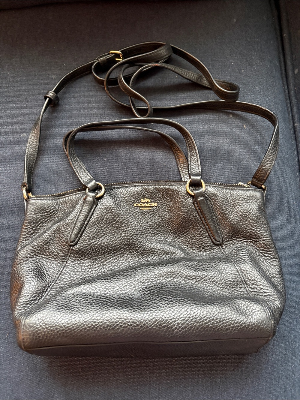 Coach Black Pebbled Leather Tote with Gold Hardware